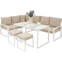 MONSTER SHOP Gartenmöbel Set Weiß Aluminium mit Rattan Aufbewahrungsbox Schwarz – Sofa - Weiß