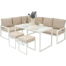 MONSTER SHOP Gartenmöbel Set Weiß Aluminium mit Rattan Aufbewahrungsbox Schwarz – Sofa - Weiß