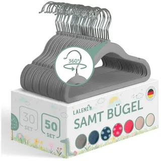 Laleni Kinderkleiderbügel 50 Stück mit Samtbezug - platzsparende Kleiderbügel Kinder - 360° drehbare Kinder Kleiderbügel - rutschfeste Kleiderbügel Kinder samt grau - Baby Bügel - Kinderbügel Grau