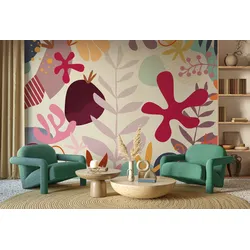 Fototapete KOMAR "Komar Vlies Fototapete - Happy Corals - Größe 350 x 250 cm", lila (modern), H:1,4m L:2,5m, Vlies, Tapeten