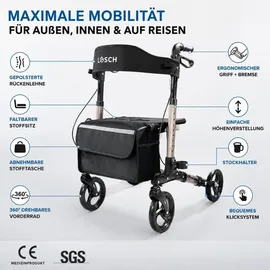 lösch reha Rollator TABAS Mobility faltbar und leicht mit Sitz Champagner