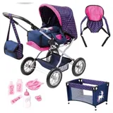 Doll's Pram Combi Grande Set - Blue/Pink (15054AB)