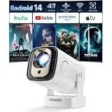 Beamer Unterstützt 4K HY260pro,Mini Beamer heimkino mit WiFi 6 Bluetooth 5.4,1080P Full HD mit Android 14.0,180° Rotation, klein Home Cinema für Schlafzimmer im Freien