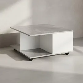 KADIMA DESIGN Couchtisch RAPIDO: 70x70x36,5 cm, 2 Schubladen, Rollen, Melaminharzbeschichtung, Weiß/Anthrazit.