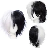 Gairyan Perücke Schwarz Weiß Damen Unisex Anime Cosplay Wig Kurze Synthetische Perücke Frauen Herren Gerade Perücken Halloween Karneval Kostüm Themen Party Kostüm