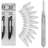 Set - 10 Stück sterile Skalpellklingen Figur 23 aus Karbonstahl - Ersatzklingen + 1 x Shehadeh - Skalpell-Halter - Edelstahl