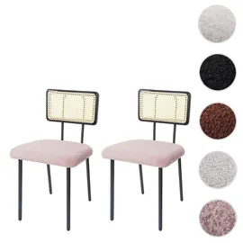 Mendler 2er-Set Esszimmerstuhl HWC-K88, Lehnstuhl Stuhl, Holz Poly-Rattan Metall Bouclé ~ Stoff/Textil rosa