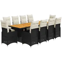 vidaXL 11-tlg Garten-Bistro-Set mit Kissen Schwarz Poly Rattan Modell 8