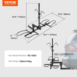 Vevor Fahrradträger zur Anhängerkupplung, 2-Fahrrad-Plattform-Stil, 73 kg Kapazität, Fahrradträger-Kupplung für 50,8 mm Empfänger, Zusammenklappbarer Fahrradträger für Auto, SUV, Lkw usw.