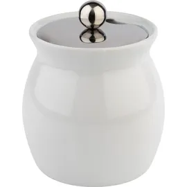 APS 83311 Dressingtopf, Ø 13 cm, Höhe 13 cm, Porzellan, weiß, 0,8 Liter, Deckel mit Löffelaussparung aus Edelstahl