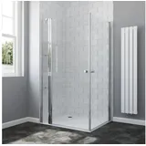 AQUALAVOS Eckdusche Duschabtrennung Drehtür Duschkabine Eckeinstieg Doppeltür mit Festteil, BxT: 90x80 cm, aus 6mm ESG-Sicherheitsglas inkl. Easy-Clean-Beschichtung, mit Eckregale Duschablage, Hebe Senk, Spritzschutz im Bad 90 cm x 197 cm x 80 cm