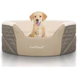 Knuffelwuff Orthopädisches Hundebett Lena aus Velours und Kunstleder mit hohem Schaumstoffrand XL 90 x 66cm Braun/Beige - Rutschfester Unterboden - Leicht zu Reinigen EU