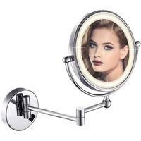 DOWRY Kosmetikspiegel mit Beleuchtung Wandmontage 7x/1x Erweiterbar Schminkspiegel mit Licht 360° Schwenkbar Doppelseitiger Spiegel Vergrößerungsspiegel Wand Rasierspiegel Wandmontage,Ø20 cm