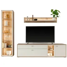 MCA Furniture Wohnwand Wohnkombination Santerno, Soft white / Viking Oak, 3-teilig, LED, (3-St), Wohnwand, Anbauwand, modern braun