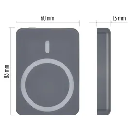 EMOS Powerbank WI 522, 5000 mAh MagSafe mit Passthrough und Wireless-Charging, USB-C-Ausgang inkl. Kabel, für iPhone, iPad, Smartwatch, grau, B0555GY - Grau
