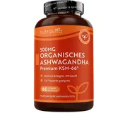 Nutravita 6000 mg Bio Ashwagandha KSM-66-60 Bio Ashwagandha Kapseln Hochdosiert - 500 mg 12:1 -Extrakt pro Kapsel - KSM66 Withanolide - Reines Ashwaganda Extrakt ohne Zusätze - Vegan