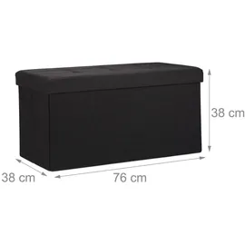Relaxdays Faltbare Sitzbank XL, mit Stauraum, Sitzcube, Fußablage, Sitzwürfel als Aufbewahrungsbox, 38x76x38cm, schwarz