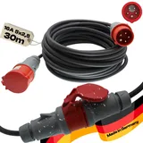 CEE Starkstromkabel Starkstromverlängerung Verlängerungskabel Starkstrom Gummiverlängerung H07RN-F 5X2,5mm2 Phasenwender 5P 16A 400V Kraftstromkabel Außenbereich 30m