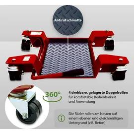 Baumarktplus Rangierhilfe für Motorrad mit Ständer rot 54x19 cm Last bis 250kg Rollwagen Rangierplatte