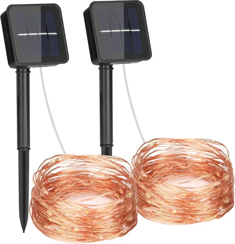 Vivreal 2er-Set Solar-Lichterkette aus Kupferkabel – 12 m (39,4 ft), 120 LEDs, warmweiß, wasserdicht, für Garten, Terrasse & Feiertagsdeko, Neujahr-Aktion, Top-Geschenkideen
