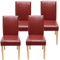 Mendler 4er-Set Esszimmerstuhl Stuhl Küchenstuhl Littau Kunstleder, rot helle