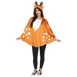 Fun World Kostüm Reh Poncho, Leichter Kapuzen-Überwurf für Bambis und Faune orange