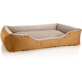 BedDog Hundebett Teddy, Hundesofa aus Cordura und Microfaser-Velours, waschbares Hundebett mit Rand, Hundekissen Vier-eckig, für drinnen, draußen, Größe XXL, Gold-beige