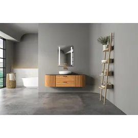 PonteSino HOKO LED Badezimmerspiegel 50x70 cm – beschlagfreier Wandspiegel mit Digitaluhr – stufenlos dimmbar – Speicherfunktion – Hannover - Transparent