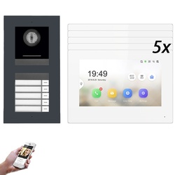 5 Familienhaus LAN IP Video Türsprechanlage IP65, 170° Full HD Kamera Anthrazit, Aufputz oder Unterputz Montage