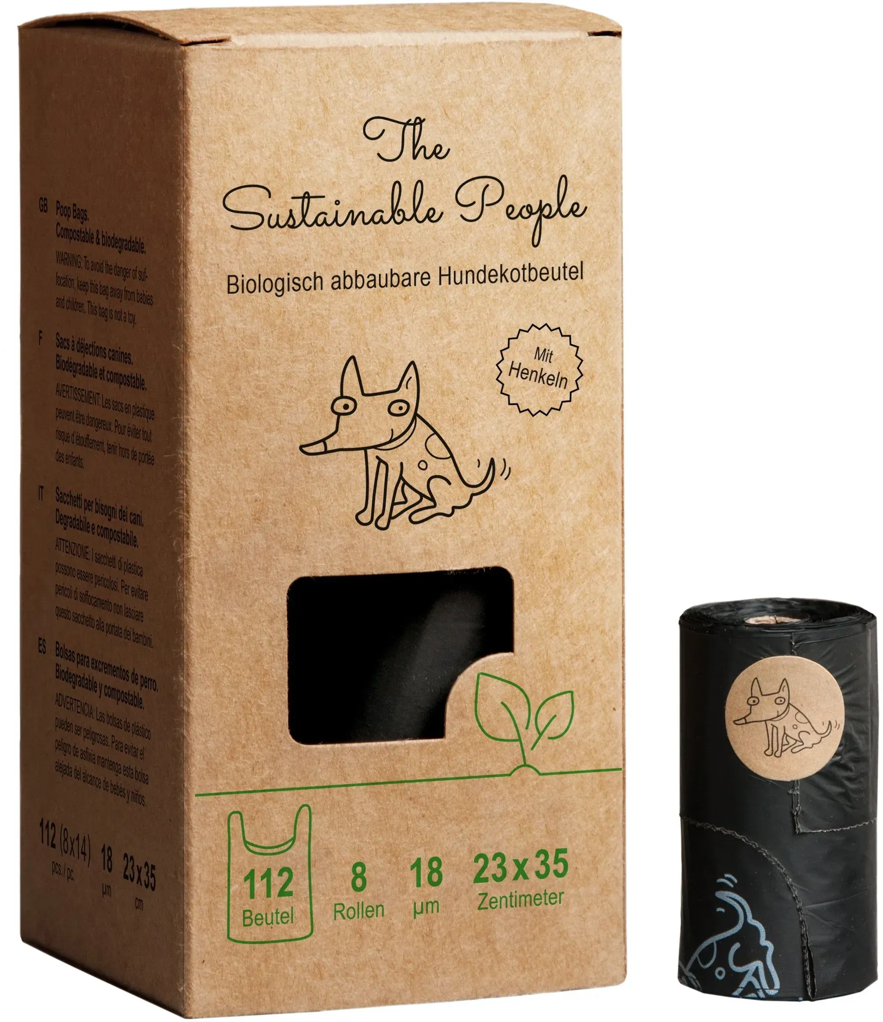 Bio Hundekotbeutel 112 Stück mit Henkel - The Sustainable People Beutel 1 St