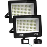 HAPYLUMI LED Strahler Mit Bewegungsmelder Außen 2 Stücke, 100W 10000LM LED Scheinwerfer 220-240V, 6500K Kaltweiß Aussenstrahler Fluter, IP67 Wasserdicht Außenlampe für Garage Einfahrt Garten Hof
