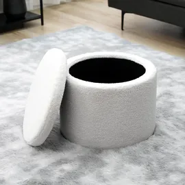 Svita Amber Aufbewahrungsbox mit Deckel Hocker mit Stauraum Sitzhocker Teddy Weiß