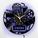 Smotly Vinyl Wanduhr, Popcorn Kino Paket Themed Muster Wanduhr mit LED Nachtlicht, eine Wanduhr Geschenk für Freunde, die Filme lieben