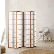 Homestyle4u Paravent Raumteiler 4 teilig Holz Braun Sichtschutz Trennwand - Braun