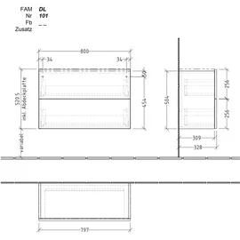 Sanipa Anbauschrank 2 Auszüge 80 x 80 x 32,8 cm Weiß-Glanz