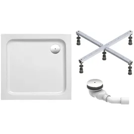 Schulte Duschwanne 80x75 cm, Weiß, Modell Cala - Komplettset inkl. Fußgestell und Ablaufgarnitur