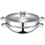 Baumalu Wok Baumalu 2 in 1 Edelstahl 32 cm mit Dampf-Einsatz und Glasdeckel