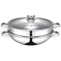 Baumalu Wok Baumalu 2 in 1 Edelstahl 32 cm mit Dampf-Einsatz und Glasdeckel