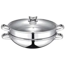 Baumalu Wok Baumalu 2 in 1 Edelstahl 32 cm mit Dampf-Einsatz und Glasdeckel