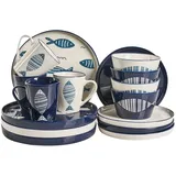 Beliani Tamarind Tafelservice 16-tlg. weiß/blau