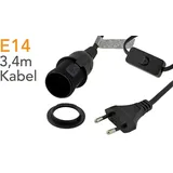ChiliTec E14 mit Schalter Fassung mit 3,4m Kabel Schnurschalter Lampenaufhängung Montagering für Lampenschirm Papier Leuchten Stern Lampen Schwarz