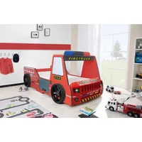 Aileenstore Autobett Kinder 90x200 cm Feuerwehrbett "Rio Firetruck" mit LED-Licht und Sirenenoptik