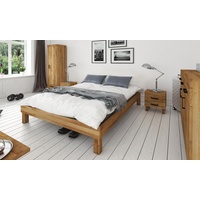 Natur24 Einzelbett Bett Ringo 2 Sonderlänge 90x220 Wildeiche o. Kopfteil mit Holzbeinen braun