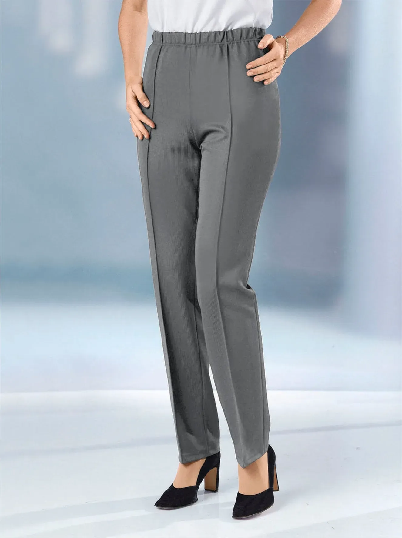 Dehnbund-Hose CLASSIC BASICS, Damen, Gr. 255, Extrakurzgrößen, grau, 100% Polyester, unifarben, lang, Hosen