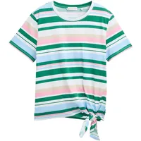 Tom Tailor DENIM Damen T-Shirt mit Knoten-Detail, weiß, Gestreift,