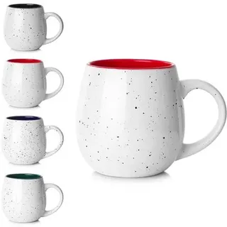 LIFVER 591ml/4er-Set Kaffeetassen, große Kaffeetassen, gesprenkelte große weiße Tassen mit großen Griffen, ideales Geschenk - Weiß