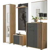 HBZ »5-tlg. Eiche MDF Stripes Flurgarderobe Stellmaß BxHxT 230x196x38 cm«, (5 St.), Mit Schuhkommode, Hochschrank, Bank, Paneel, Spiegel