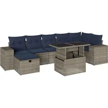 vidaXL 8-teiliges Gartensofa-Set mit Kissen, grau, Polyrattan - Grau