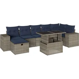 vidaXL 8-teiliges Gartensofa-Set mit Kissen, grau, Polyrattan - Grau