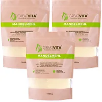 GreatVita 3x1kg Mandelmehl fein gemahlen, aus blanchierten Mandeln naturbelassen